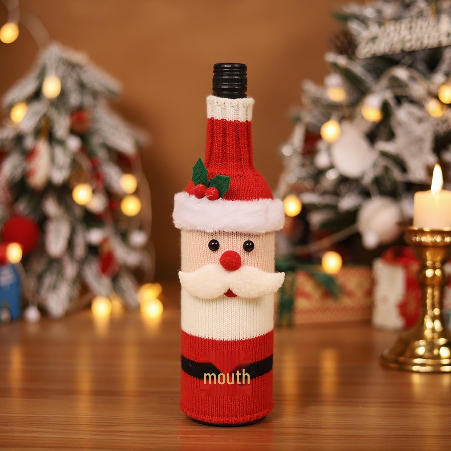 

Тижневий Новий Різдвяний В язаний Вовняний Набір Санта для Прикраси Винної Пляшки та Столу