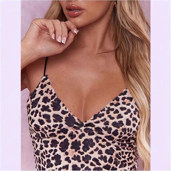 Women's sexy sleeveless V-neck backless leopard print suspender vest