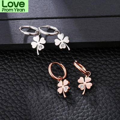 New Four Leaf Clover Earrings For Women Gold Silver Plated Hoops Earrings Trend Stainless Steel Jewelry
