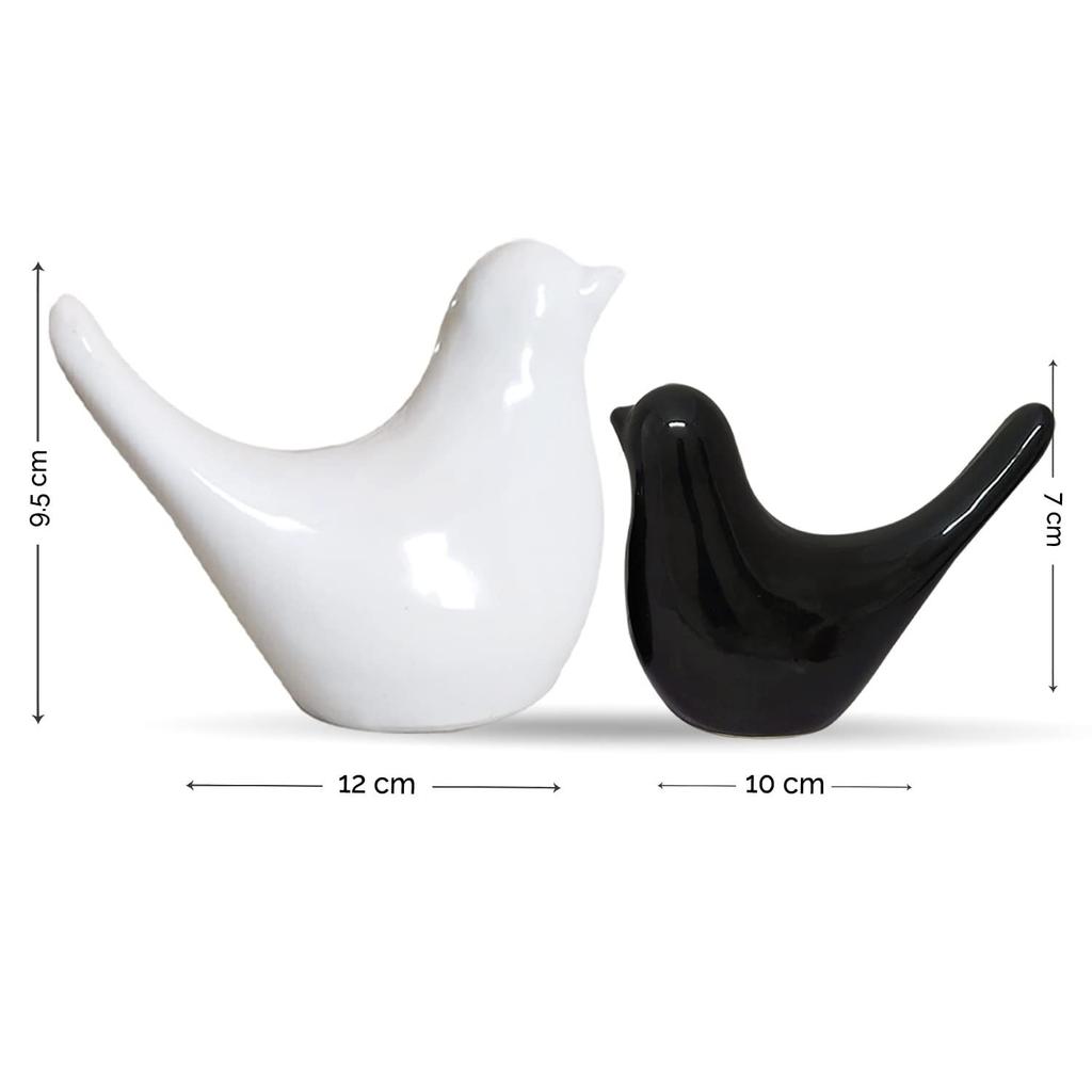 Creative Black and White Glossy Ceramic Birds Figurines Home Decorations Accessories Party (Pack of 2, White and Black)