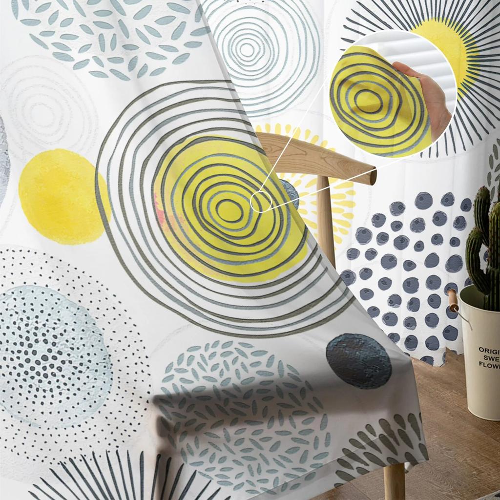 Geometric Texture Circle Center Yellow Tulle Curtains For Living Room Sheer Curtain For Bedroom Kitchen Blinds Voile Curtains