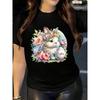 Womens Easter Bunny Floral Print T Shirt Soft Round Neck Short Sleeve Casual Spring Summer Top Easter Holiday Gift Casual Attire Holiday