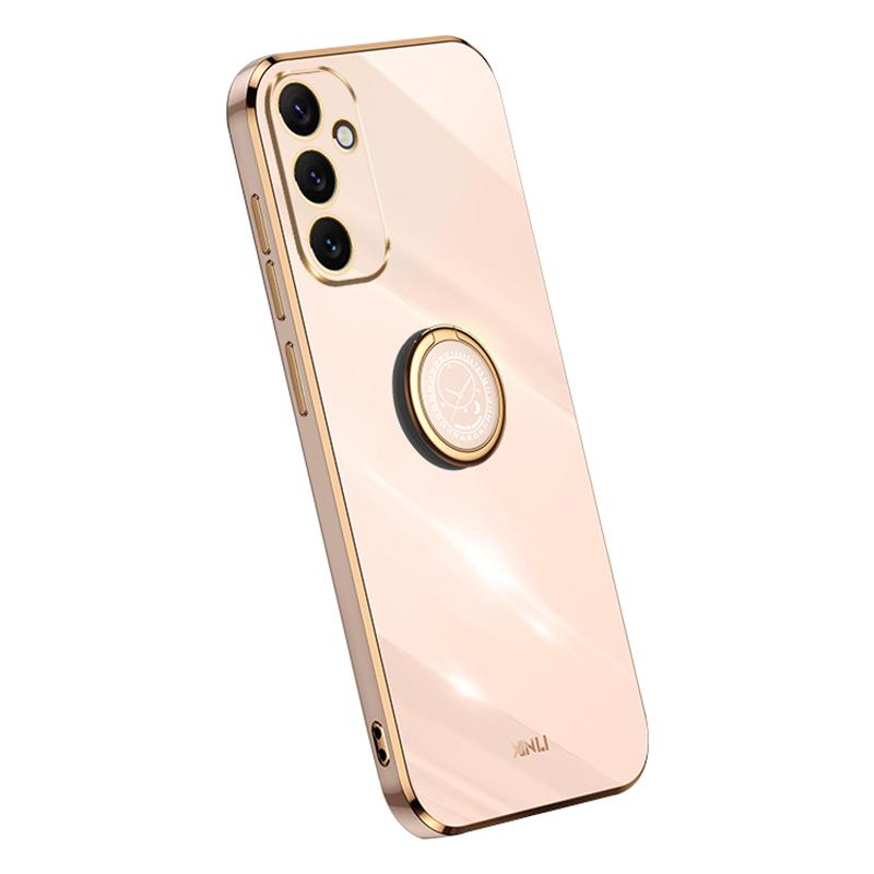 

XINLI For Samsung Galaxy A34 5G Phone TPU Case Electroplating Ring Kickstand Anti-drop Cover Pink