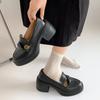 Retro Black British Style Thick Heel Platform Small Leather Shoes Women's 2025 New Summer Skirt Versatile Loafer Single Shoes