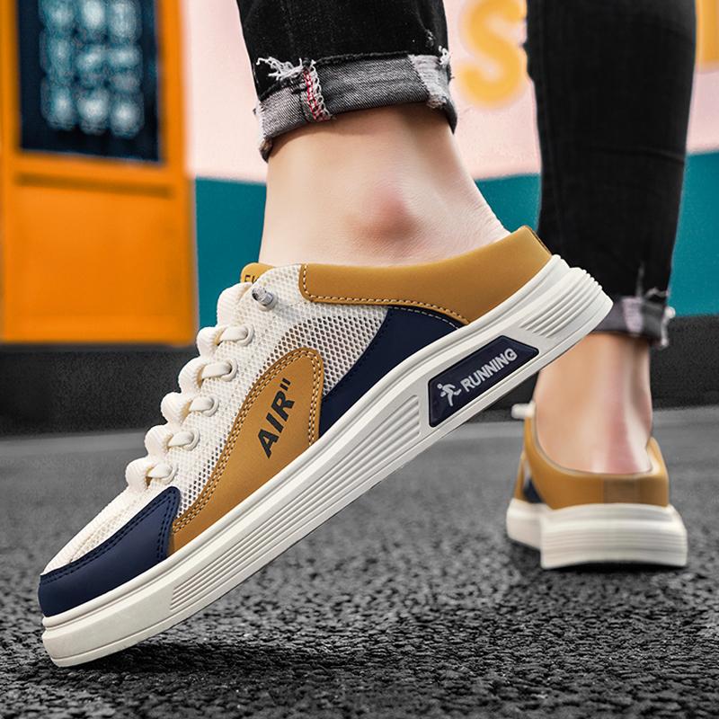 Mesh Open-back Casual Shoes Men Half Shoes For Men Mules Slip On Flats Board Shoes Summer Loafers Slipper Man Slides Sandals