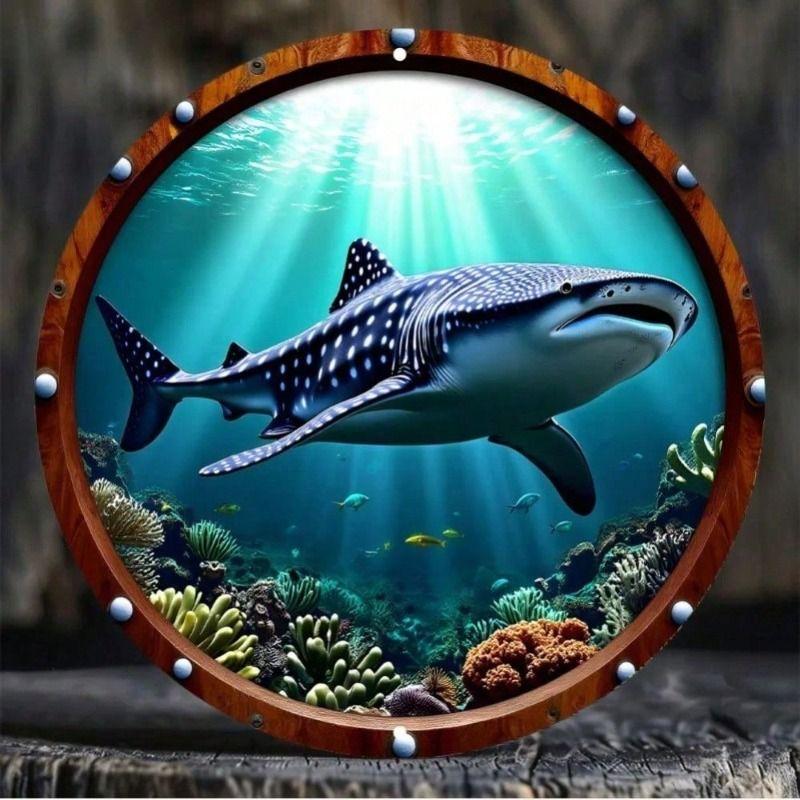 Metal Wall Art 3D Whale Shark Porthole Kitchen Poster