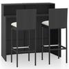VidaXL Garden Bar Set with Cushions 3 Pcs Black