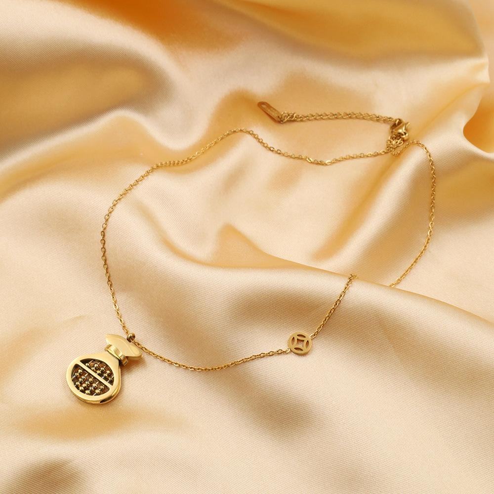 Fashion 18K Gold Toggle Abacus Collarbone Chain Transfer Money Bag Abacus Titanium Steel Jewelry Necklace Female Versatile