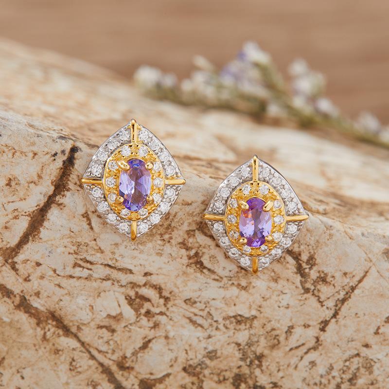 Natural Garnet Tanzanite Diopside Citrine Stud Earrings S925 Sterling Silver Color Separation Earrings