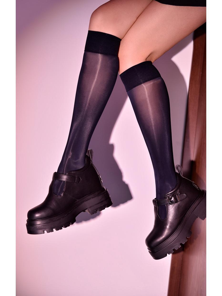 

Женские шелковые черные нескользящие носки средней длины для лета Calf Socks тёмно-синий