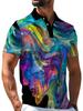 [Printed Design – Not Textured] Black Collar Rainbow Swirl Liquid Fluid Art Abstract All-Over Print Men's Polo Shirt