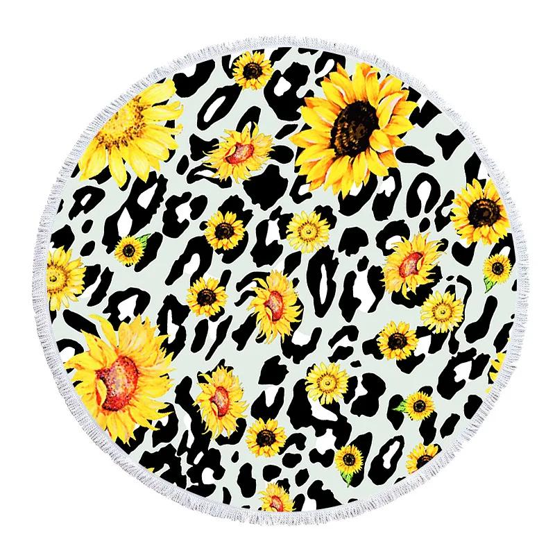 Sunflower Printed Round Beach Towel Home Decorations Furnishing Bedroom Microfiber Travel Camping Yoga Shawl Mat Bath Towel