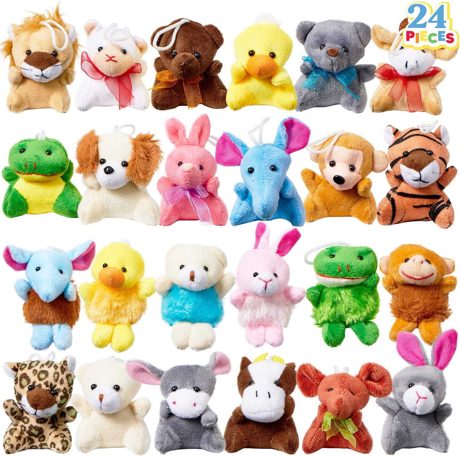 

24 Pcs Mini Animal Plush 3 Stuffed Animal Bulk designed for Birth Date Celebration Favors Presents Pinata Fillers Celebration Supplies