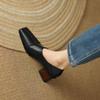 Fashion Women's New Spring and Autumn Square Head Vintage Genuine Leather Cowhide Comfortable High Heel Deep Mouth Oxford Single Shoes
