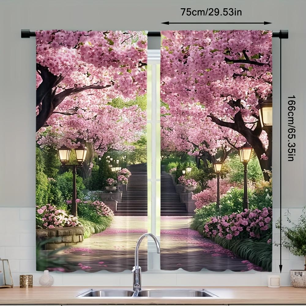 Set Of 2 Charming Spring Cherry Blossom Trail Polyester Easy Hang Design Ideal Living Rooms Bedrooms Curtains Made Sitting Room Window Treatment