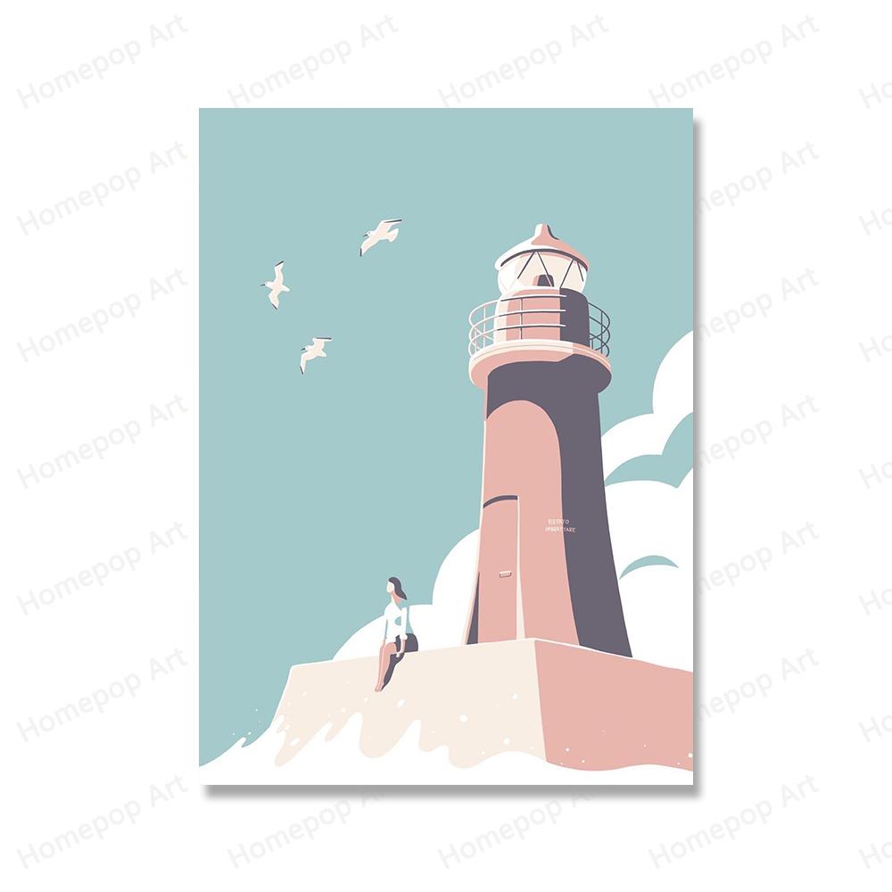 Reise Leinwand Gemälde Drucke Nordic Wand Kunst Bilder Landschaft Strand Leuchtturm Segel Poster Moderne Dekoration Geschenk