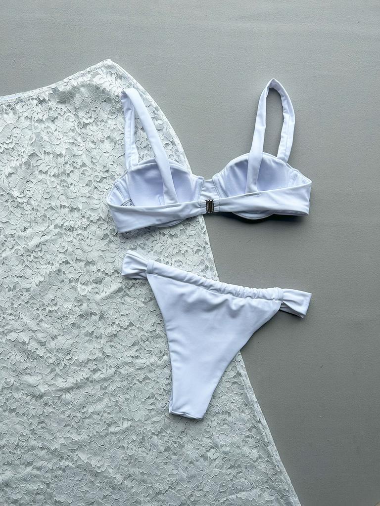 OFTBUY Letní Sexy Jednobarevné Dlouhé Šaty Oblek Plavky Ženy 3dílná Bikini Sada Kosticová Nevycpávaná Podprsenka Hladké Plážové Plavky Dámské Ocelová Kostice Hrudní Vycpávka