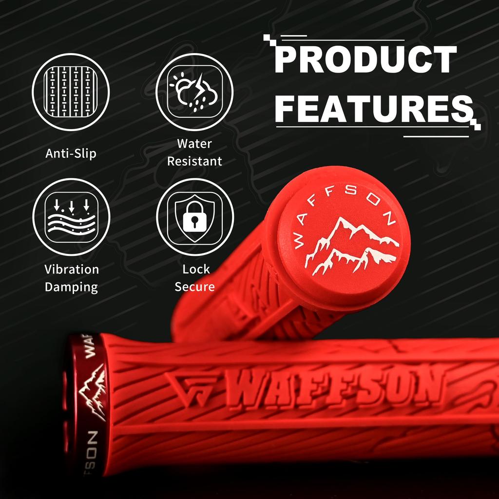 WFS World Map MTB Grips Single Clamp Ergonomic Mountain Bike Handlebar Grips Comfortable Vibration Damping for and Downhill Red Lock-On – Non-Slip –