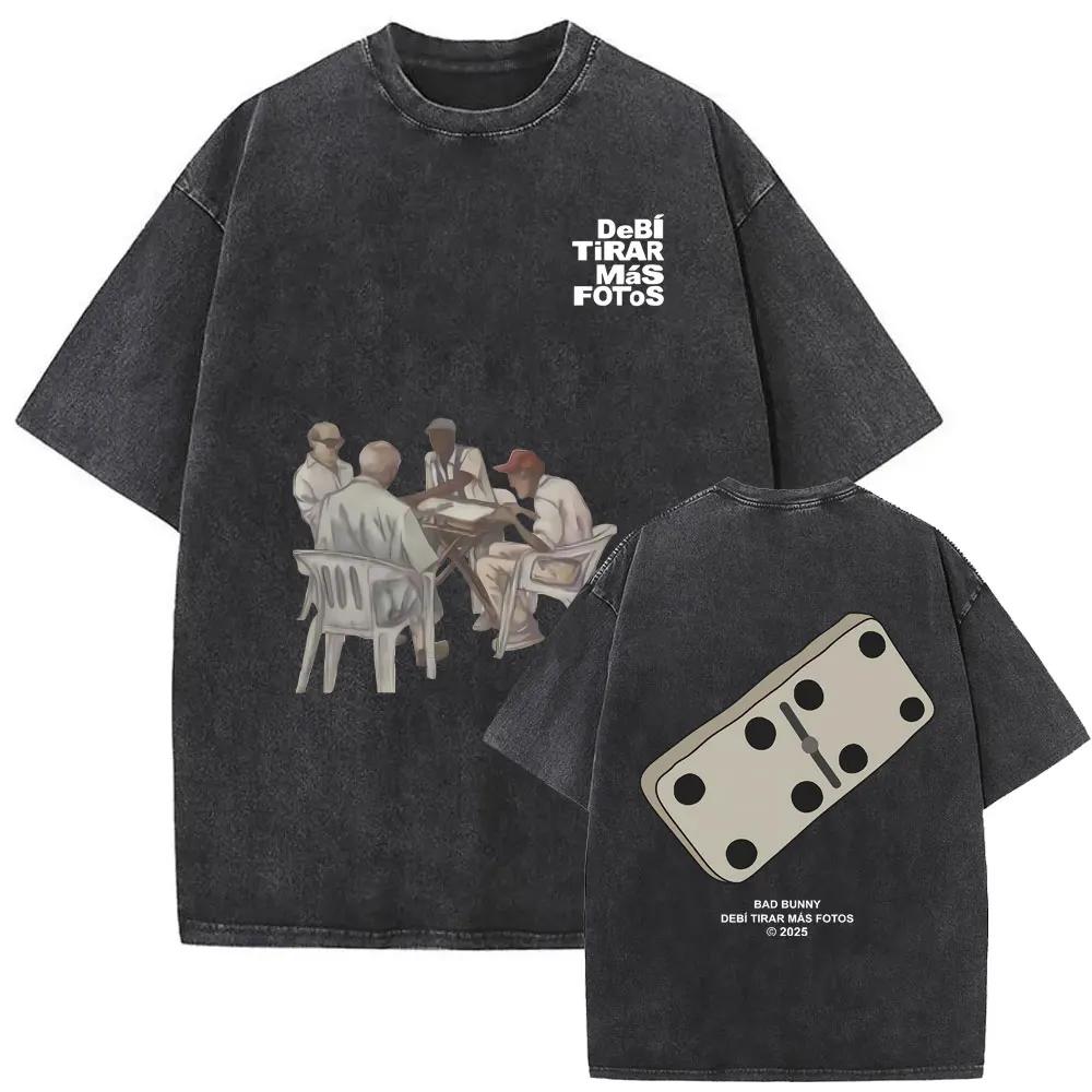 Washed Vintage Rapper Bad Bunny Debi Tirar Mas Fotos DTMF Graphic T Shirt Men Women Fashion Pop Music T-shirt Streetwear