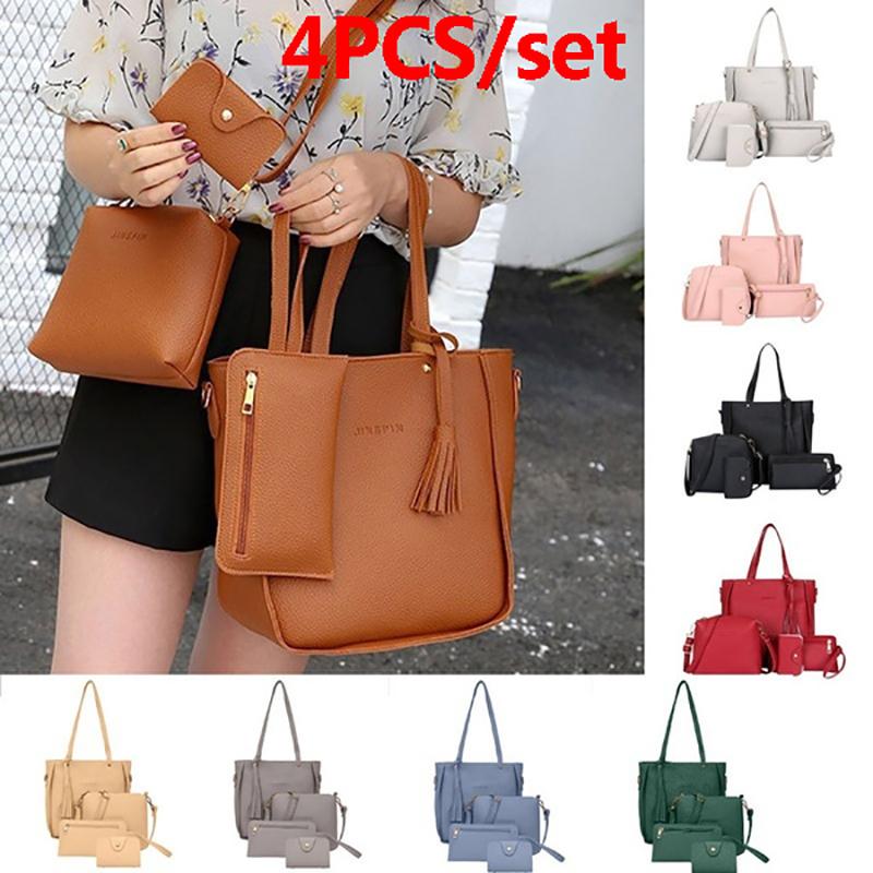 9 Colors Ladies Leather Bag Set 4Pcs Shoulder Bag Handbag Messenger Bag Set