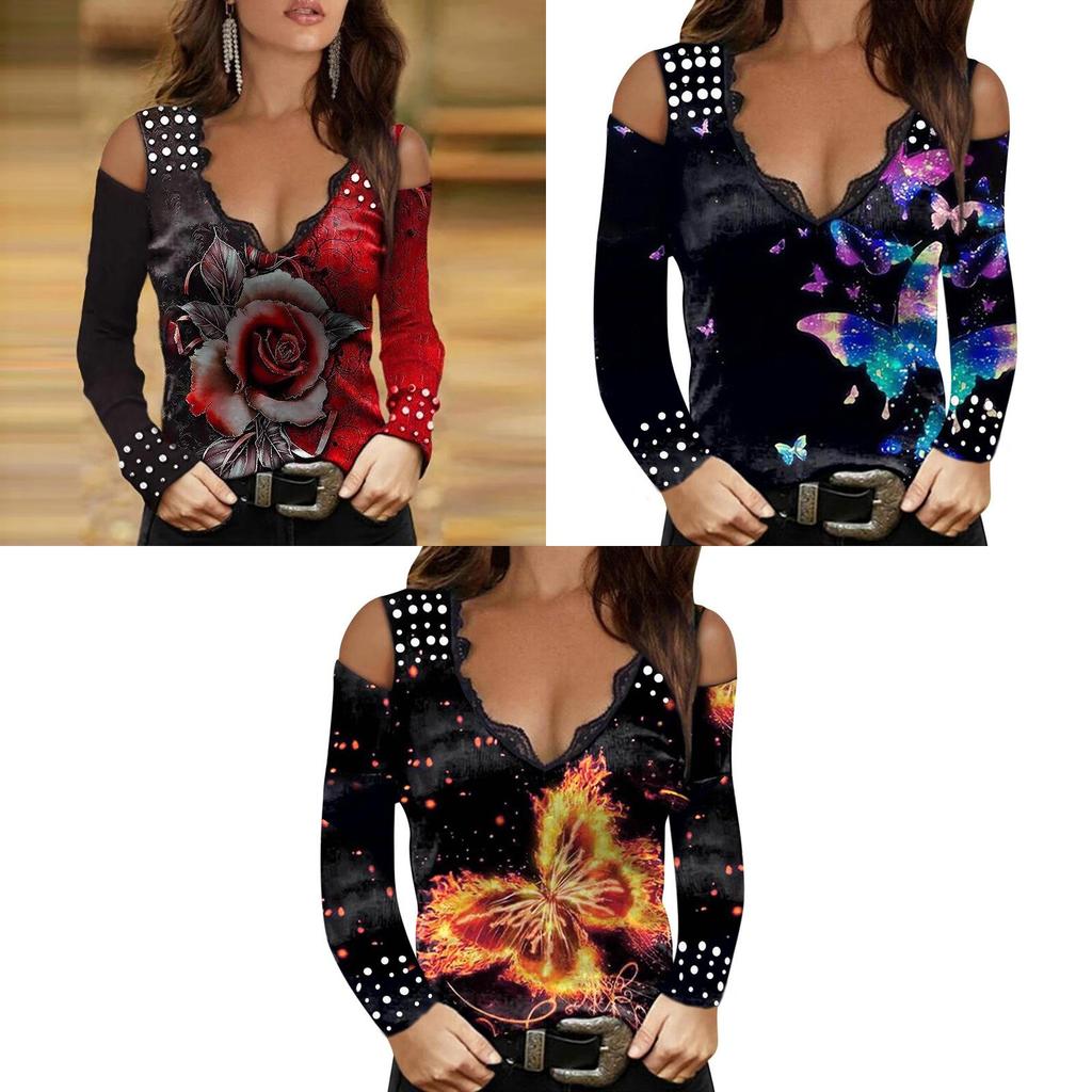 Street Style T Shirt With Floral Print And Long Sleeves For Women