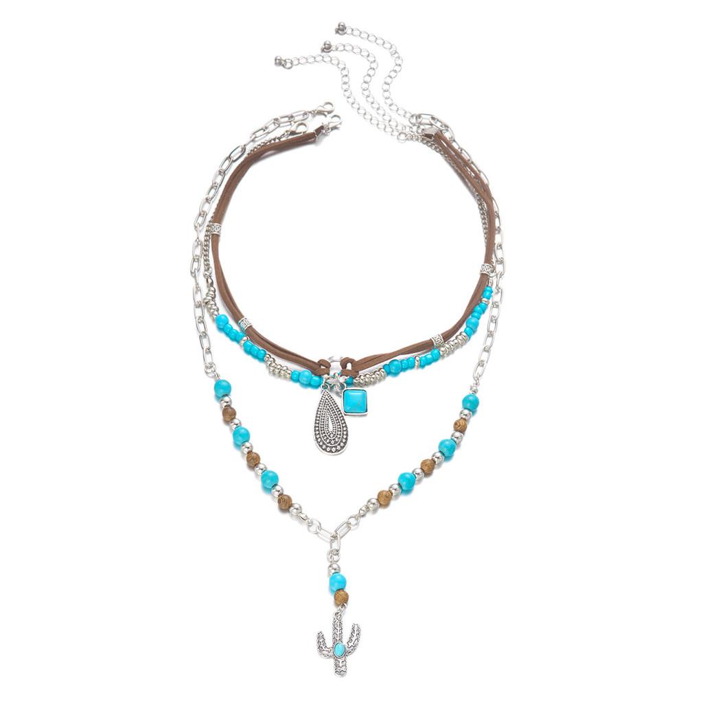 Retro Western Cow Hat Necklace Chain Pack With Turquoise And Alloy Accents For Women