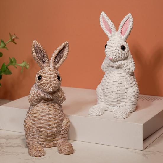 Yousheng Bunny Decoration Rattan Effect Resin Candle Holder Imitation Rattan Texture Easter Bunny Ornament Resin Figurine Home Table