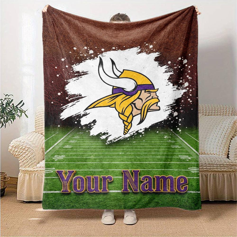 Name Custom Minnesota Vikings Logo Print Flannel Blanket High Quality Warm Comfortable Cover for All Seasons Perfect for Gifts Home Decor