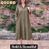 Fashion Spring Autumn Solid Color Print  Long Sleeve POLO Neck Casual Dresses