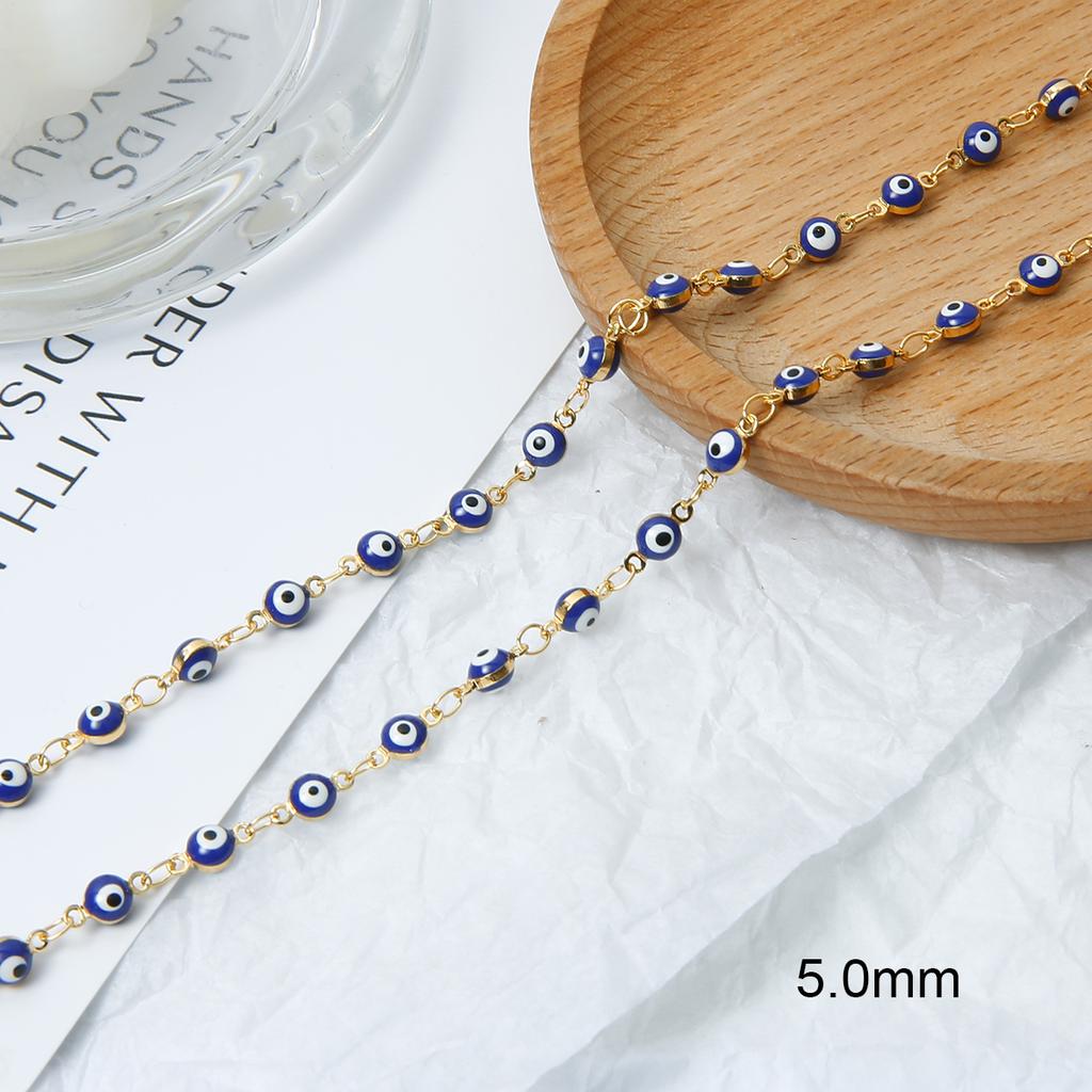 50CM 18K Gold Plated Oval Beads Evil Eye Resin Spacer Beads Copper Cross Chain DIY Necklace For Jewelry Findings