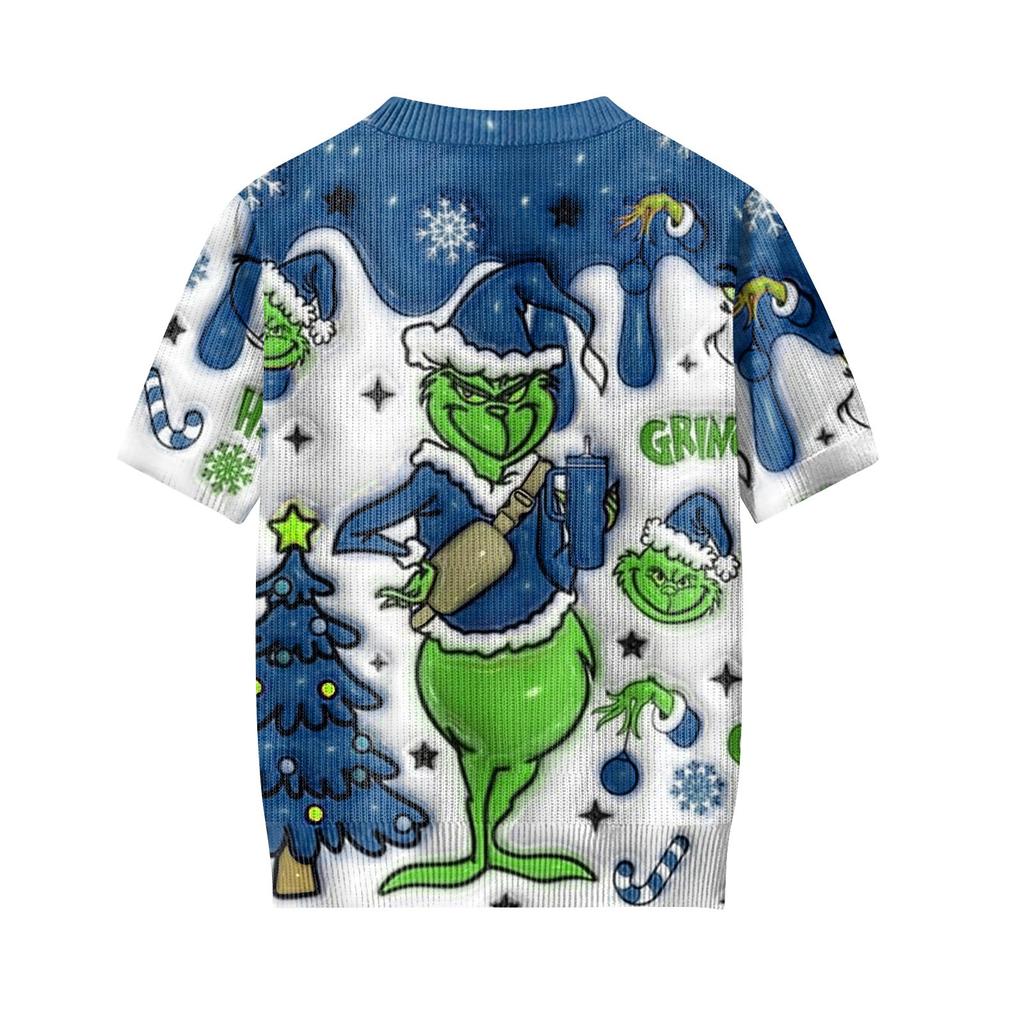 Women's Cute Sweater Knitted Fashion Casual Round-neck Short-sleeved  Cozy Print Top