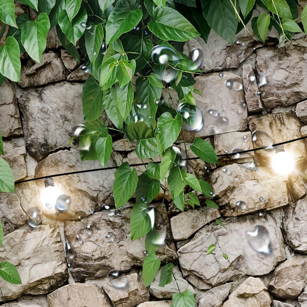 Stone Brick Wall Shower Curtain, Green Leaves Shower Curtain Set for Bathroom, Vintage 3D Vine with Lights Fabric Shower Curtain Restroom Bathtub