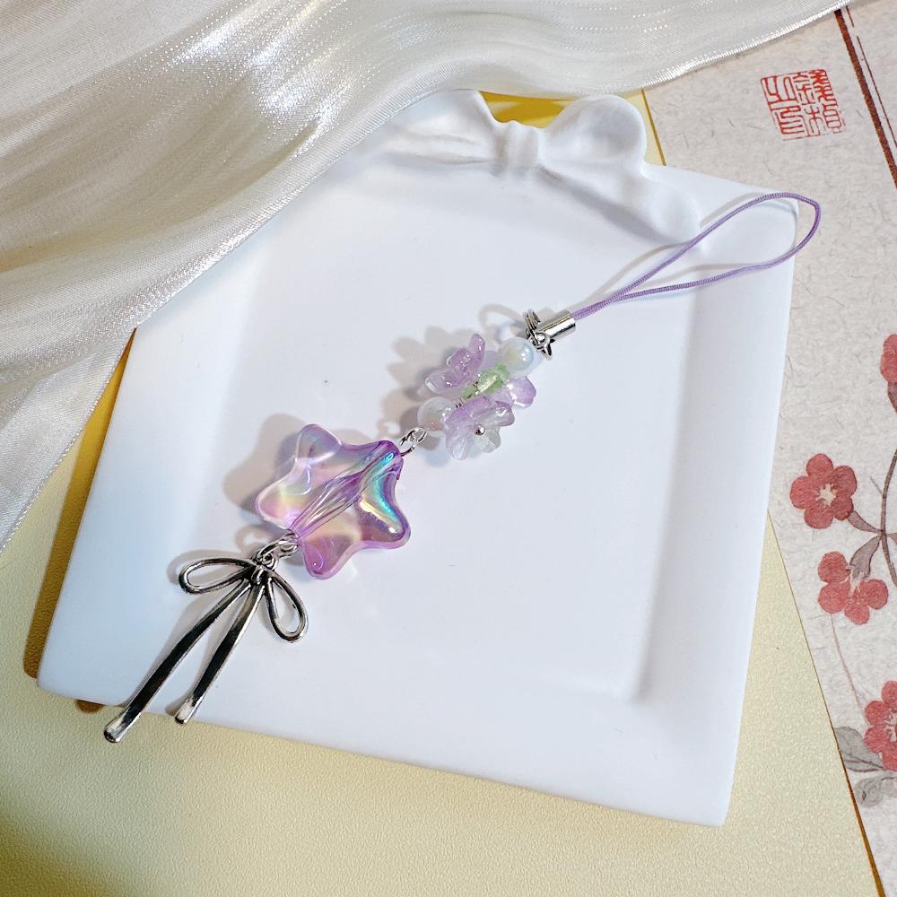 Cherry Blossom Key Chain Fade-Resistant Phone Lanyard Star Key Chain Gradient Mobile Phone Straps For Cute Gift Afternoon Tea