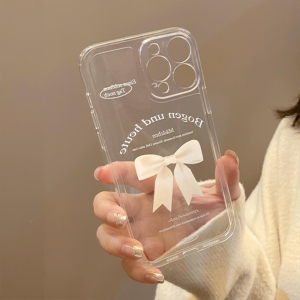 Simple White Bow Phone Case for IPhone 17 Pro Max, 16cm, Soft Case for Apple IPhone 15, 14cm, Full Coverage, High Definition, Transparent
