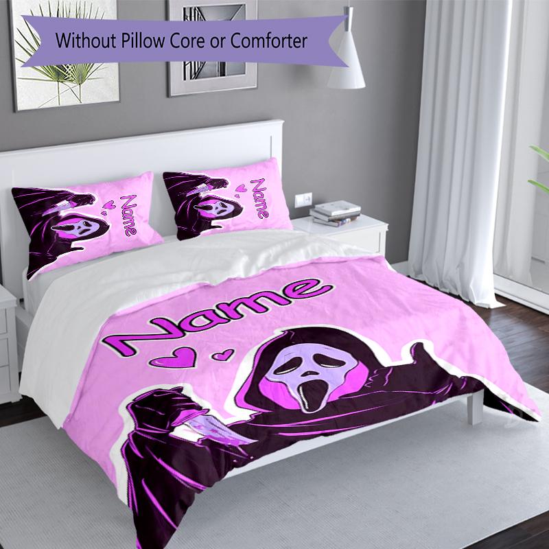 3pcs Custom Name Ghostface Set,Includes 1 Duvet Cover and 2 Pillowcases,All-season Bedroom Decor