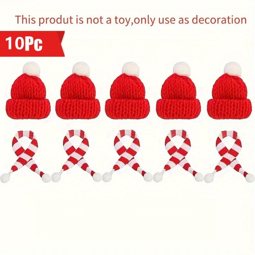 

Набор из 10 рождественских шапок и шарфов. Вязаные шапки Санты для бутылок, кукольных домиков и вечеринок.