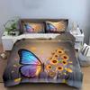 Butterfly Sunflower Art Decor Set Bedding Set with 1 Duvet Cover 2 Pillowcases Single Double King Queen, Gift
