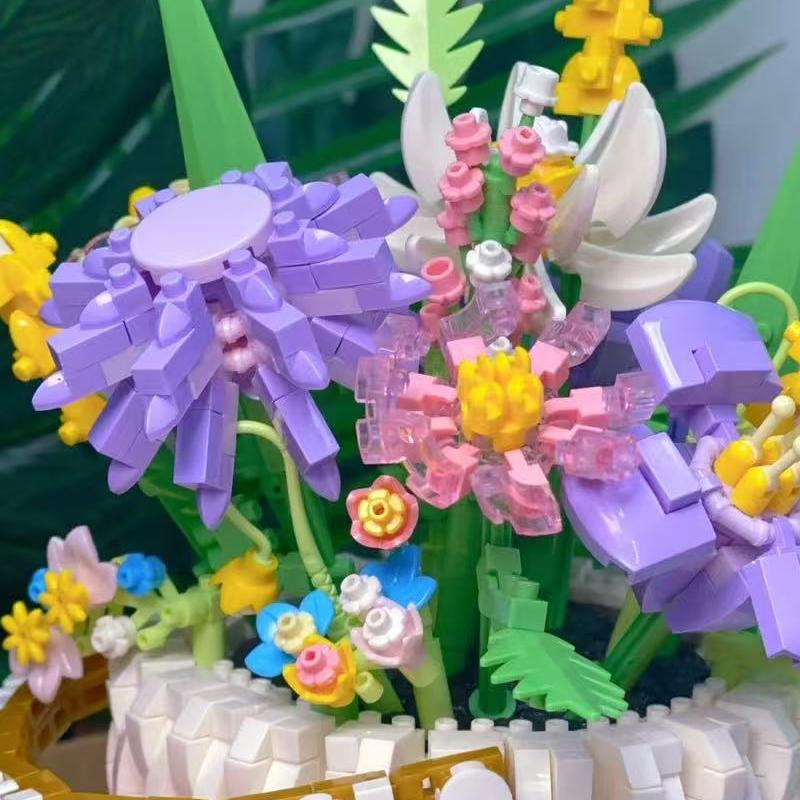 Eternal Flower Basket Building Block Assembly Toys, Home Decoration Building Block Flower Series As Gifts for Girls
