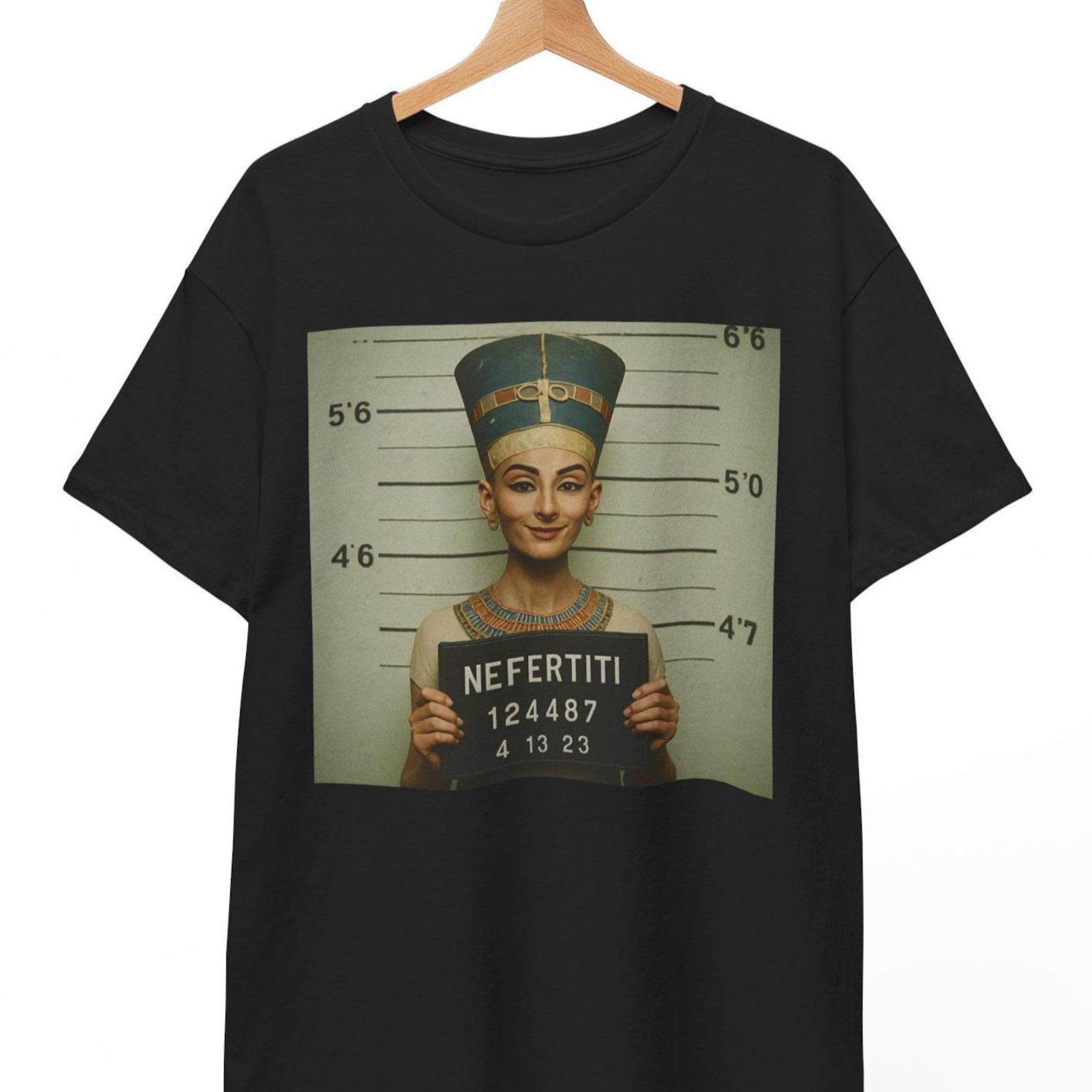 Nefertiti Mugshot T-Shirt: Funny Retro Egyptian Queen Meme Tee S