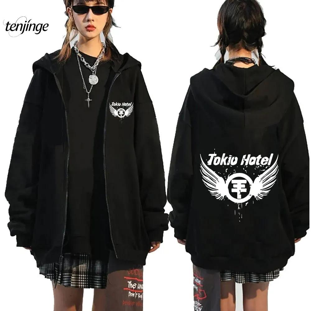Tokio Hotel Hoodie Rock Band Kaulitz Print Zipper Hoodies Fleece Hooded Sweatshirts Men Women Hip Hop Streetwear Zip Up Jacket
