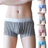Men Casual Underwear Mid-rise Letter Plaid Print Patchwork Design Shorts Briefs 3D U-convex High Elasticity Panties
