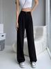 Women's High-Waisted Black Wide-Leg Slimming Pants - Petite, Floor-Length, Casual Fit