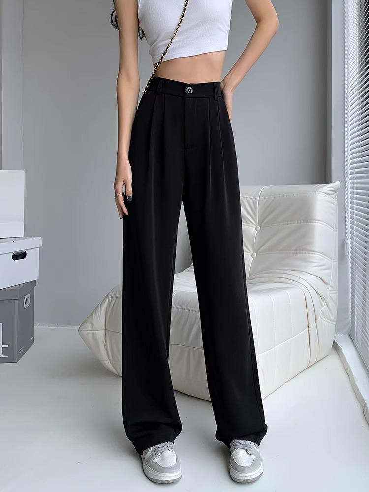 Women's High-Waisted Black Wide-Leg Slimming Pants - Petite, Floor-Length, Casual Fit