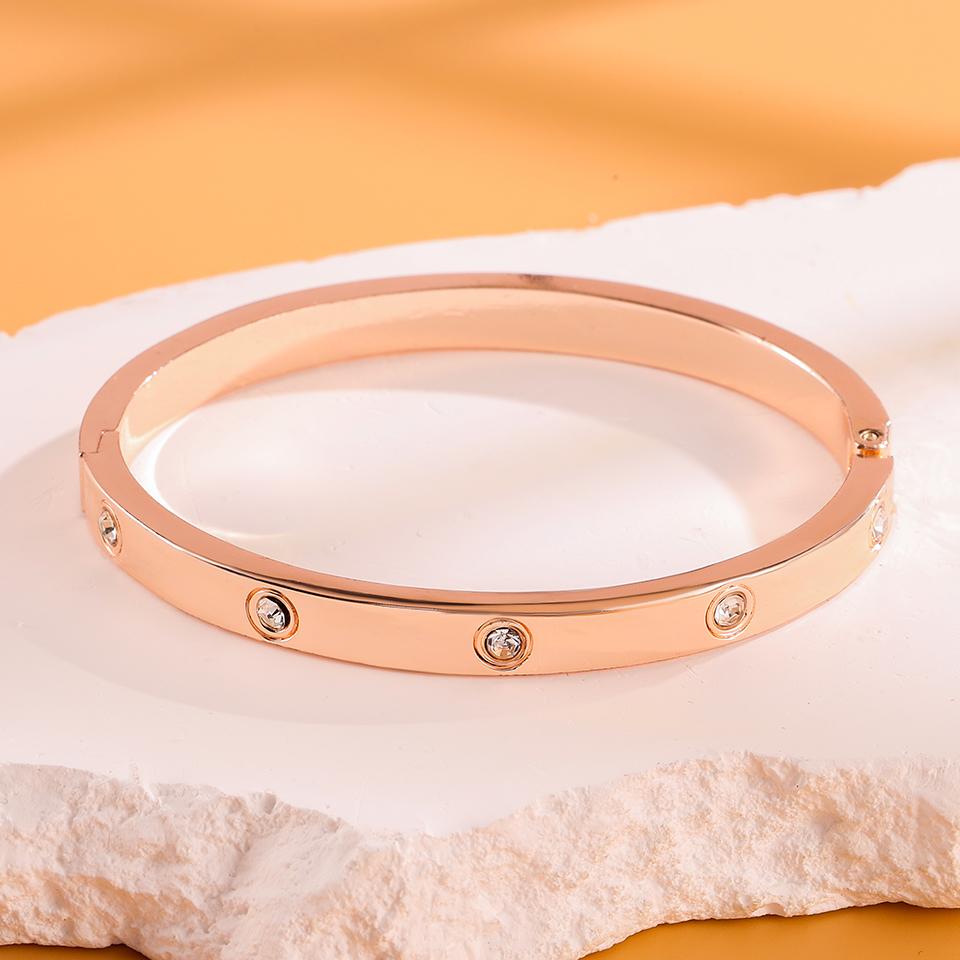 Minimalist Paslanmaz Çelik Bileklik Yuvarlak Zirkon Kakmalı Moda Takı Aksesuarı Gümüş veya Altın Günlük Kullanım Hediyeler İçin