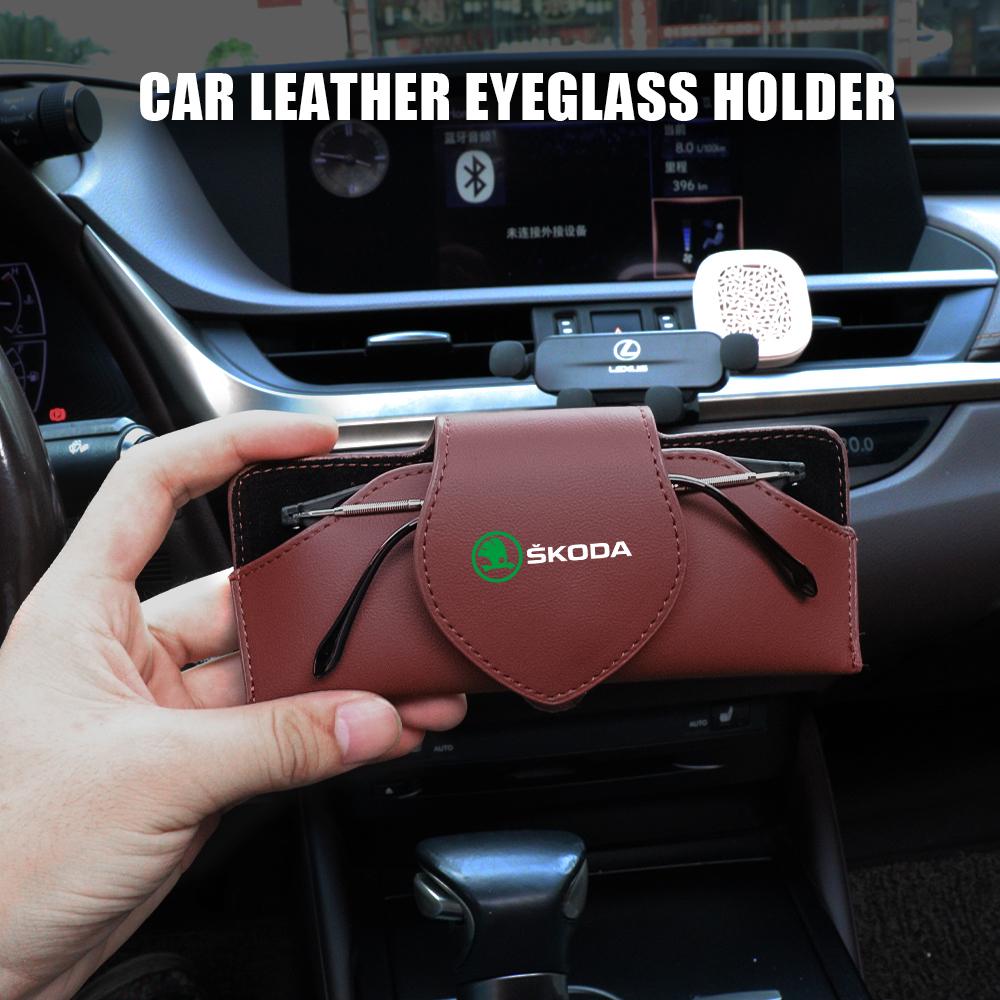 For Skoda Scala Car Glasses Storage Box Sun Visor Sunglasses Bank Card Ticket Cases For Skoda Rapid Octavia A5 RS Kodiaq Fabia A7 Kamiq Karoq