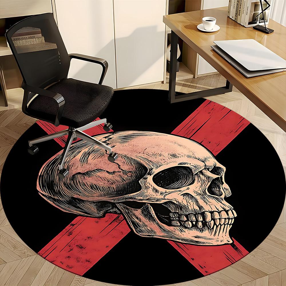 1PC Skull Crossbones Office Round Area Rug, Mat Suitable For Office, Under Office Chairs Bedroom Living Room Home Decor, Room Deco
