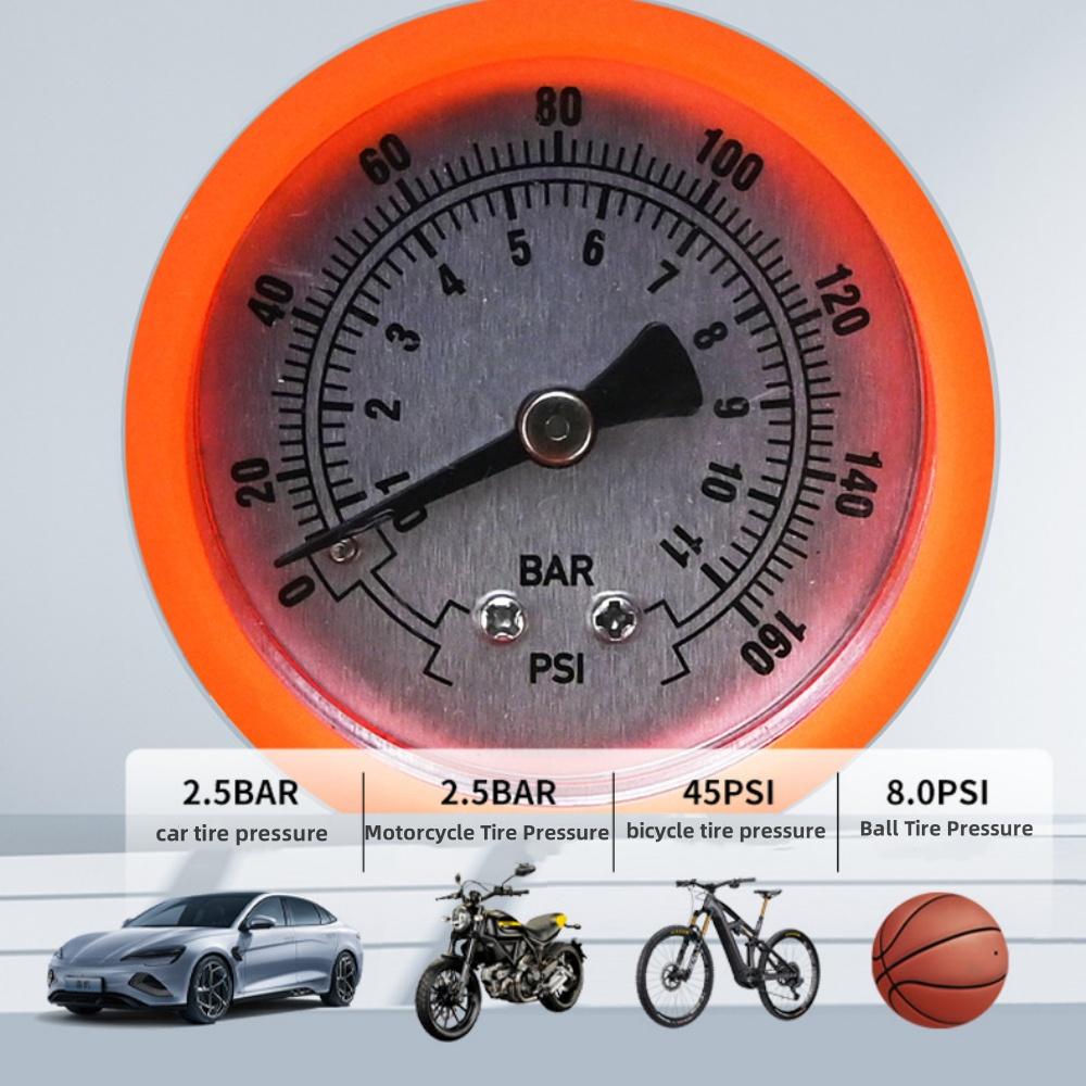 Bicycle Pump 161PSI Air Pump with Pressure Gauge Schrader Presta Valve Adapter Hand Floor High Pressure Pump for Bicycle