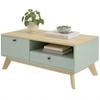 Living Room Coffee Table, Rectangular Side Table with Drawer, Door and Open Compartment, Light Green and Oak