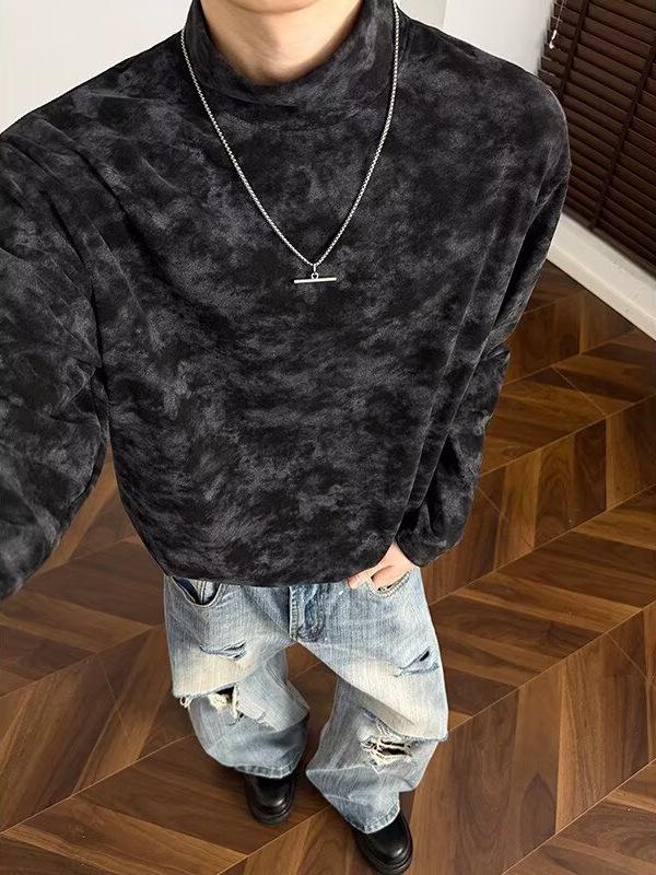 Unisex Marble Tie-Dye Half-High Collar Sweatshirt - Trendy, Comfortable, Long-Sleeve Casual Top