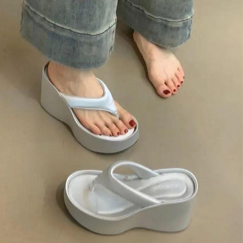 Slope heel thick-soled slippers women's 2025 summer comfortable casual fashion outer wear sandals muffin fish mouth open toe heightening style